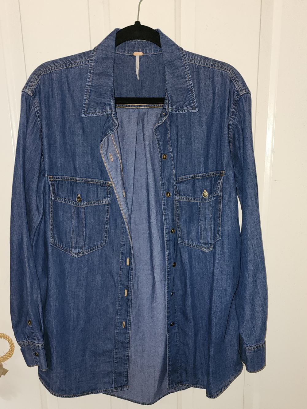 Free People Blue Denim Button-Up Shirt